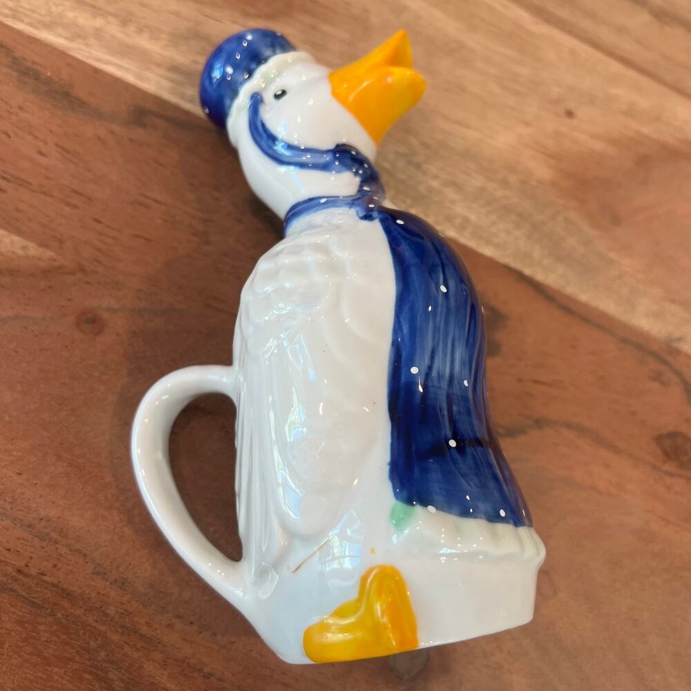vintage ceramic duck figurine pitcher blue sailor hat silly goose kitchen decor